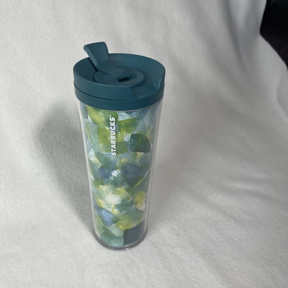 Starbucks Coffee 2012 Travel Tumbler 16 oz Insulated Cup Abstract Green and Blue - Picture 2 of 5